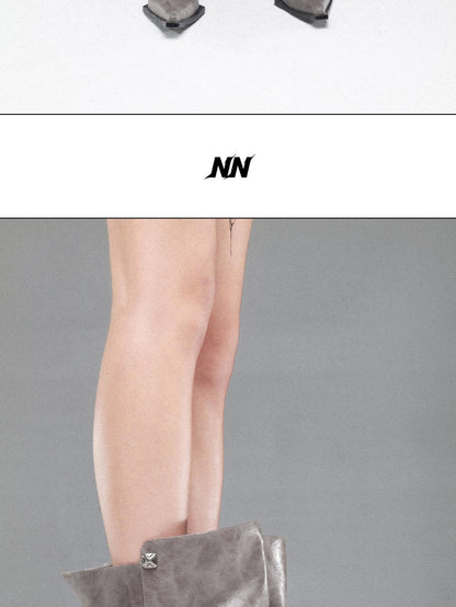 NORTH NODE Pointed Pleated Metal Hardware Horseshoe Heel Women&