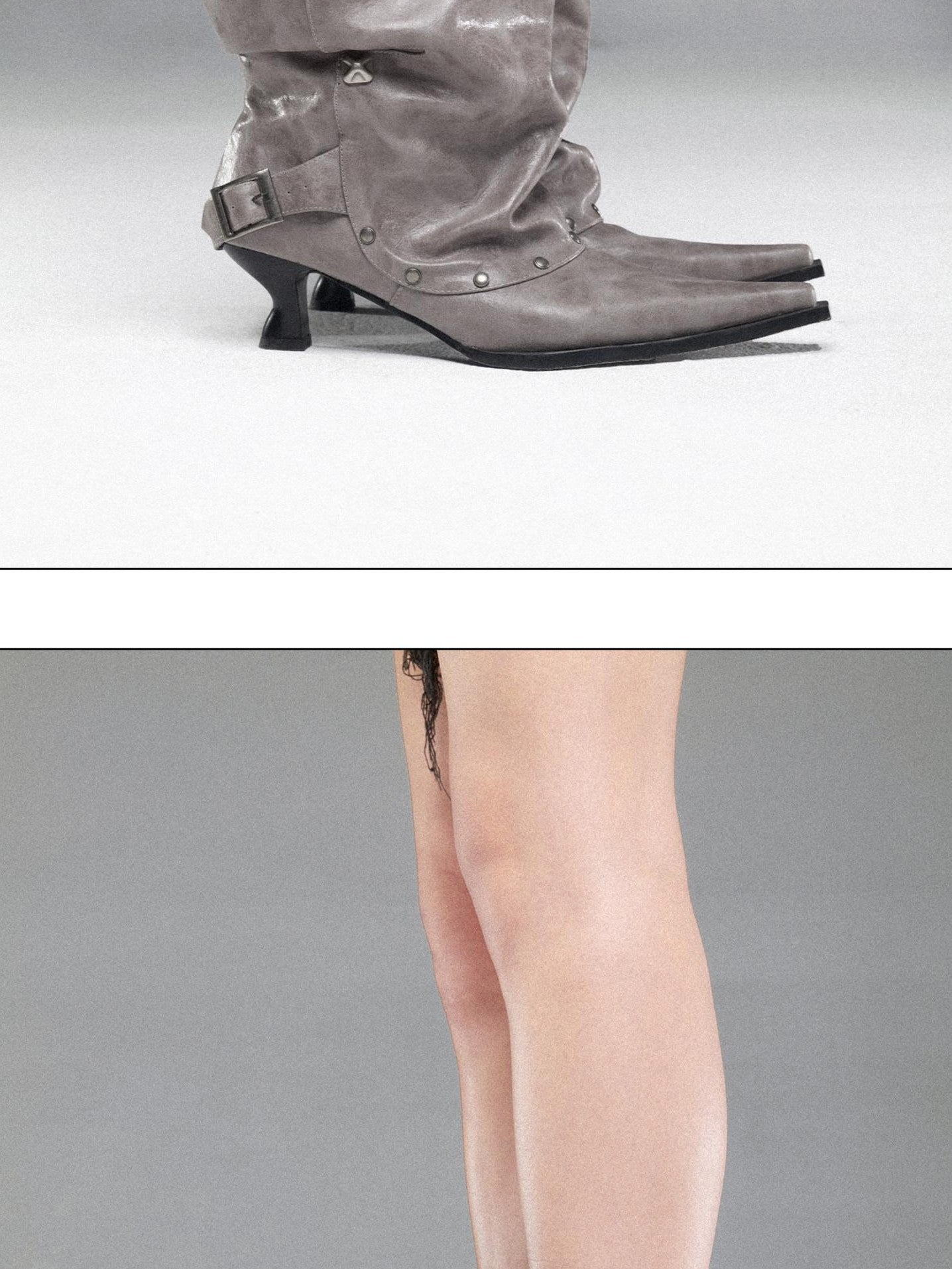 NORTH NODE Pointed Pleated Metal Hardware Horseshoe Heel Women&
