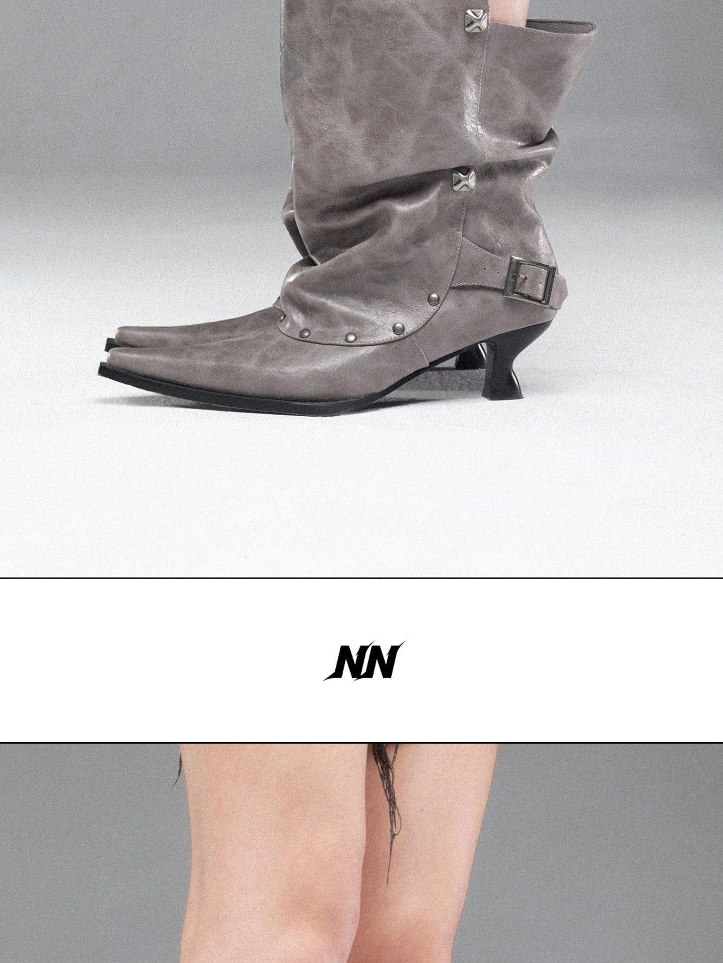 NORTH NODE Pointed Pleated Metal Hardware Horseshoe Heel Women&
