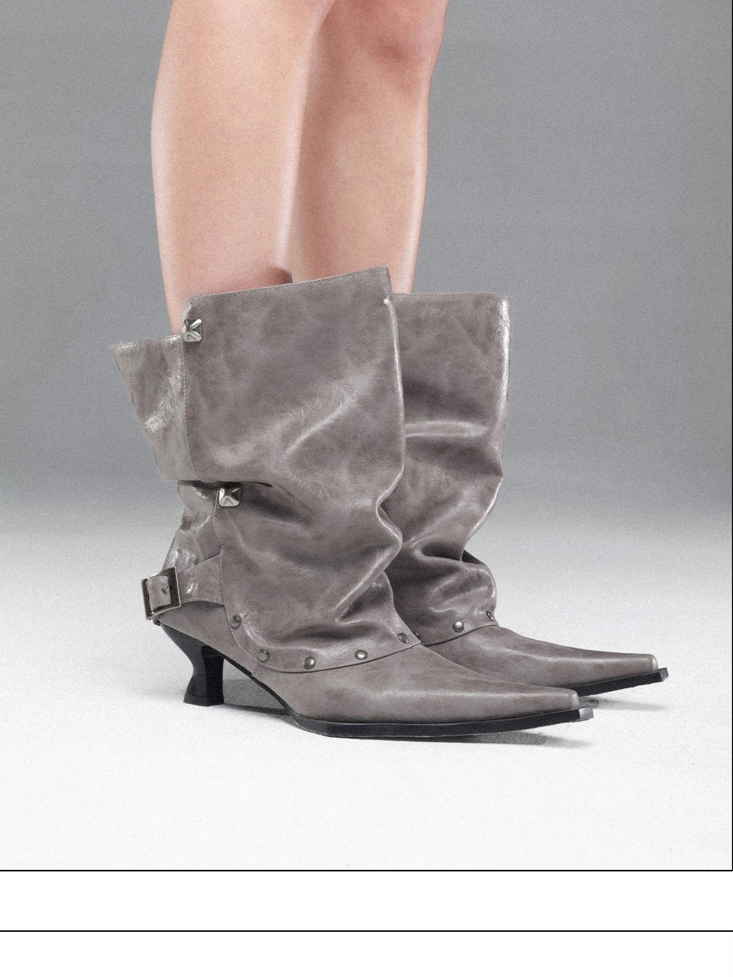 NORTH NODE Pointed Pleated Metal Hardware Horseshoe Heel Women&