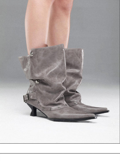 NORTH NODE Pointed Pleated Metal Hardware Horseshoe Heel Women&