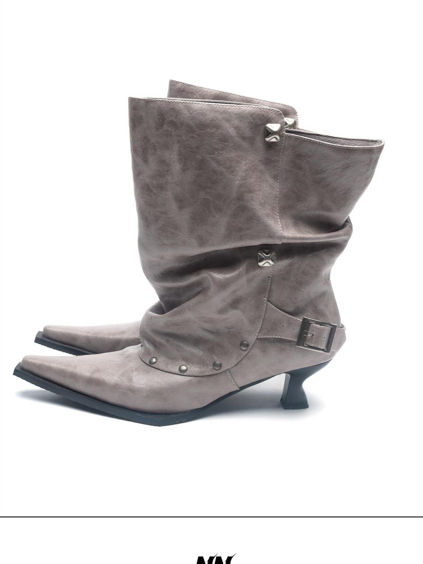NORTH NODE Pointed Pleated Metal Hardware Horseshoe Heel Women&