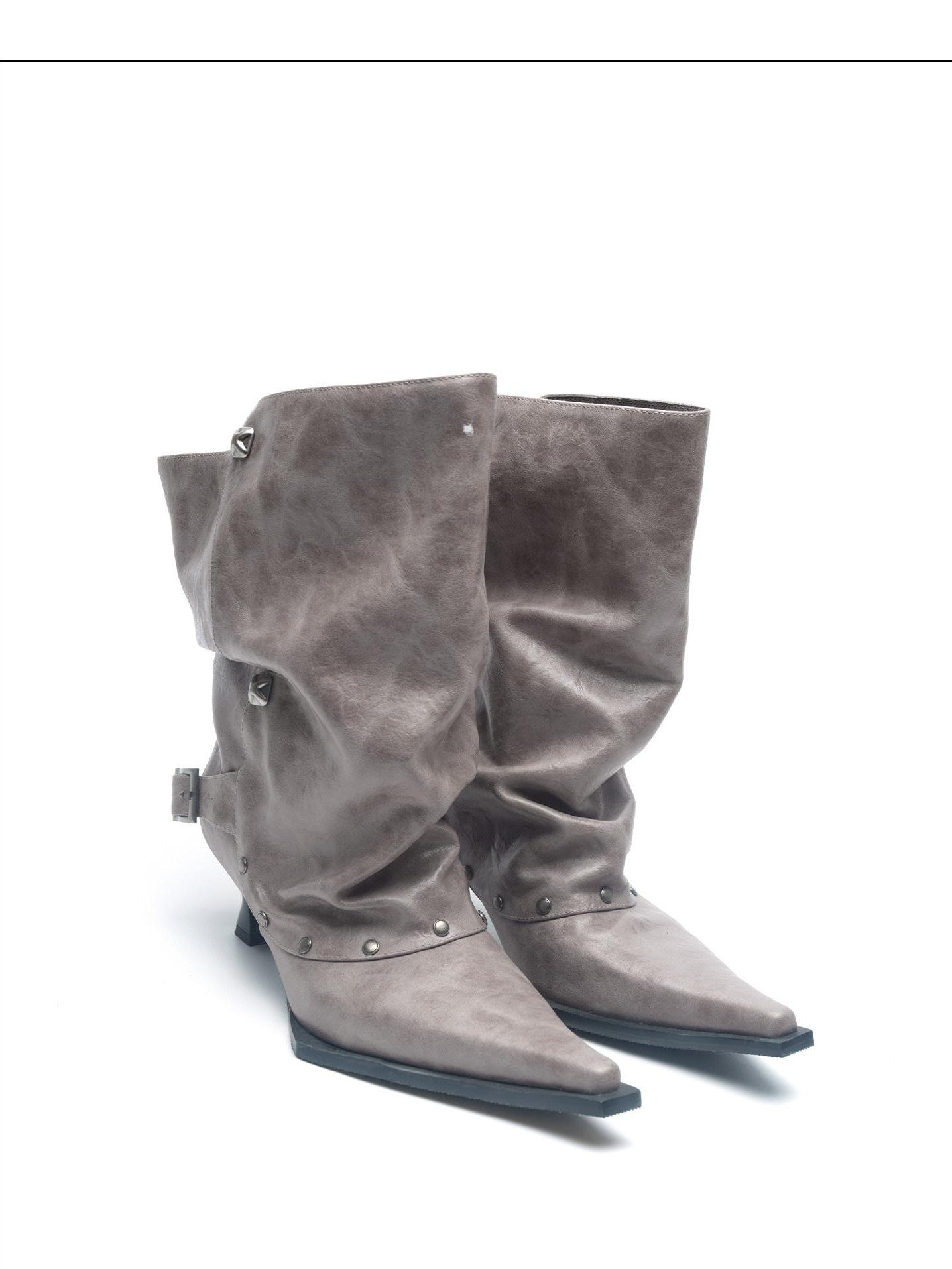 NORTH NODE Pointed Pleated Metal Hardware Horseshoe Heel Women&
