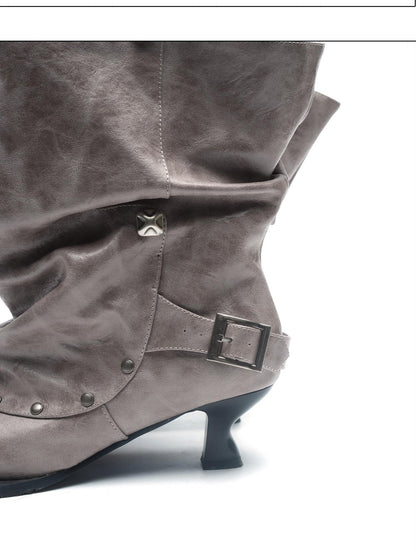 NORTH NODE Pointed Pleated Metal Hardware Horseshoe Heel Women&