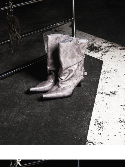 NORTH NODE Pointed Pleated Metal Hardware Horseshoe Heel Women&