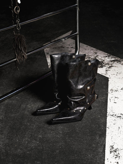 NORTH NODE Pointed Pleated Metal Hardware Horseshoe Heel Women&