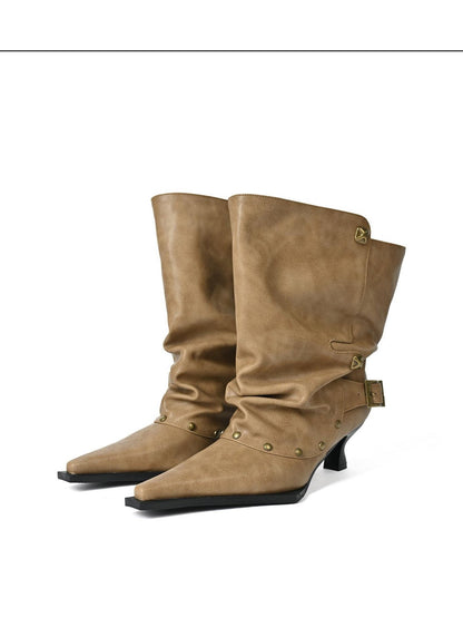NORTH NODE Pointed Pleated Metal Hardware Horseshoe Heel Women&