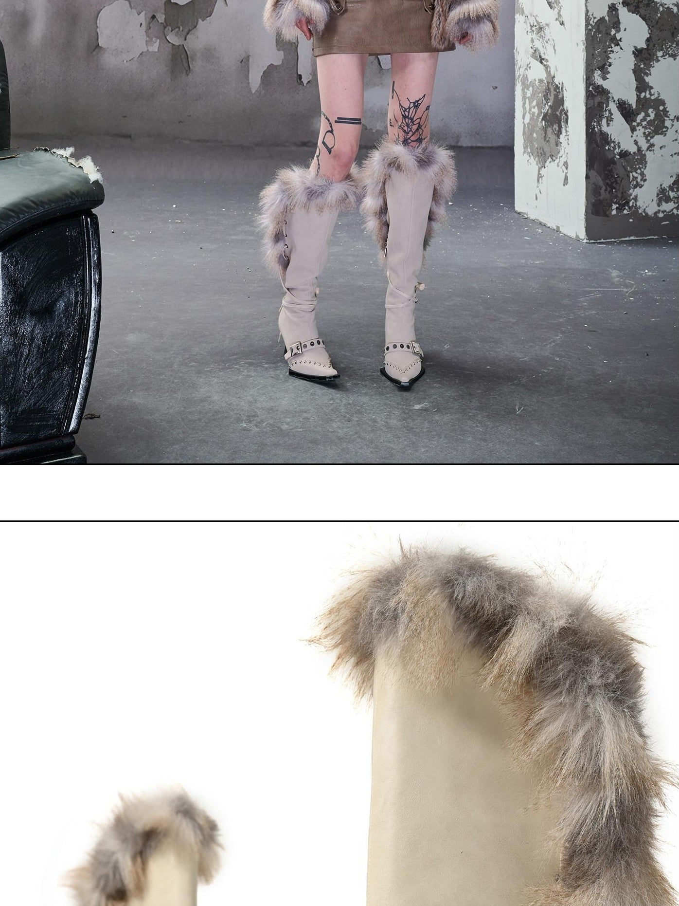 NORTH NODE Pointed Toe Fur Beaded Studded High Heel Women&