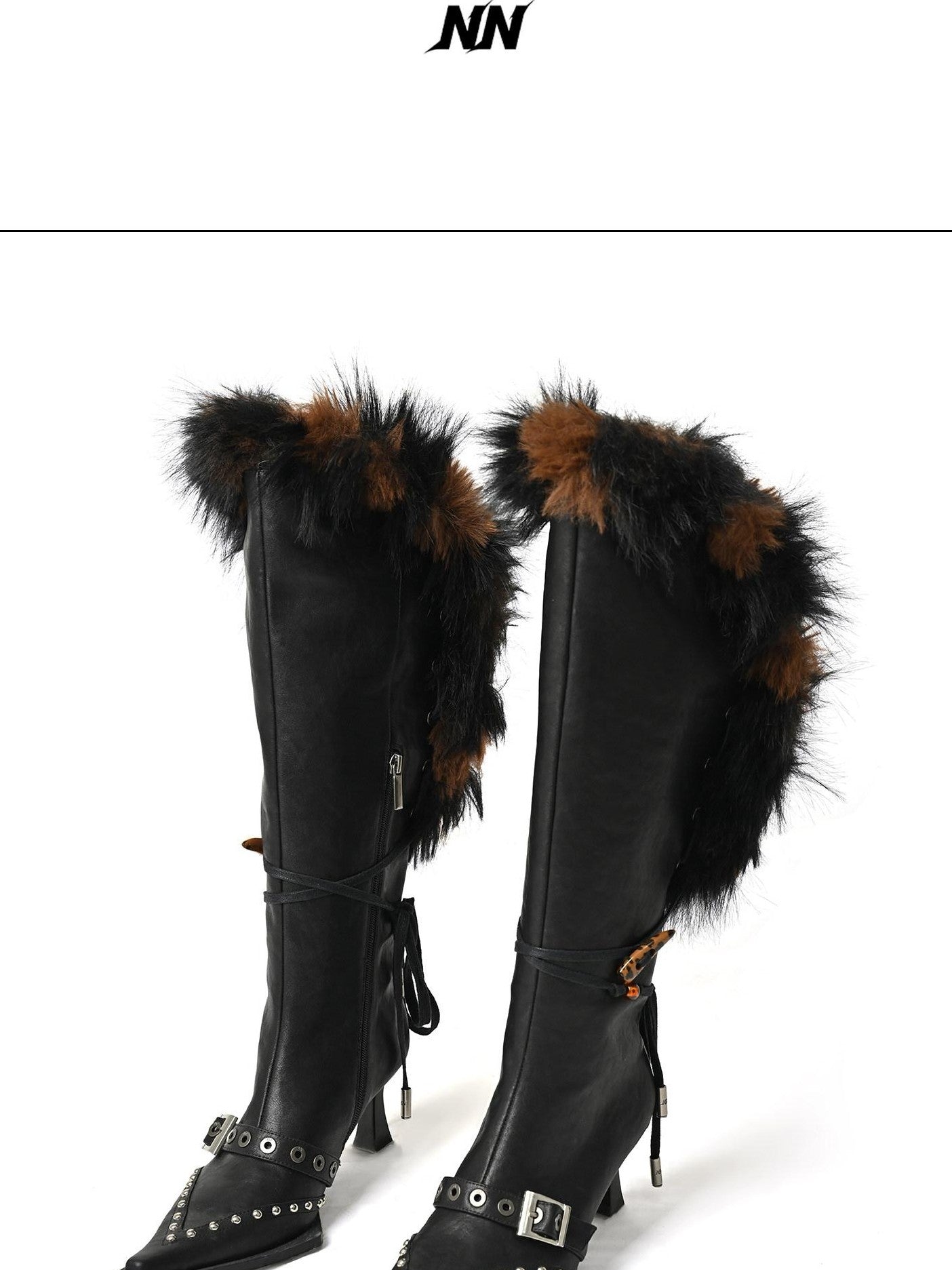 NORTH NODE Pointed Toe Fur Beaded Studded High Heel Women&