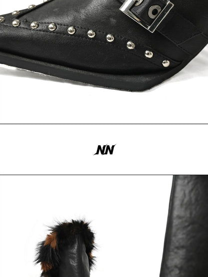 NORTH NODE Pointed Toe Fur Beaded Studded High Heel Women&