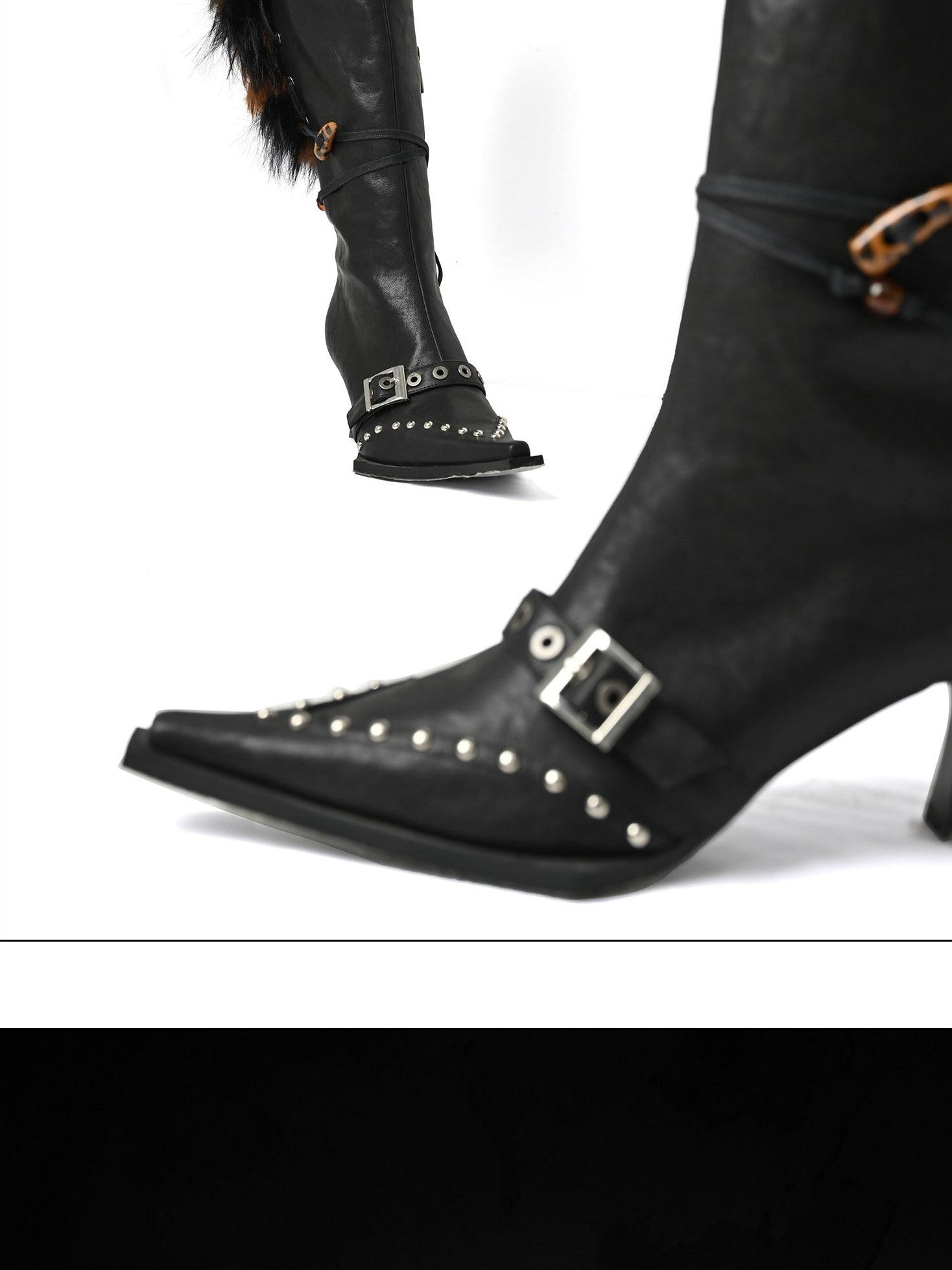 NORTH NODE Pointed Toe Fur Beaded Studded High Heel Women&