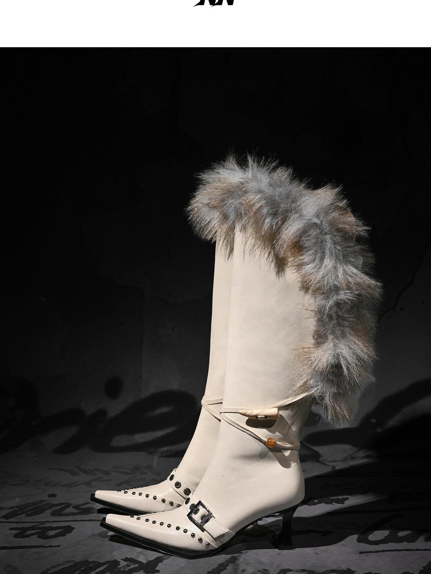 NORTH NODE Pointed Toe Fur Beaded Studded High Heel Women&