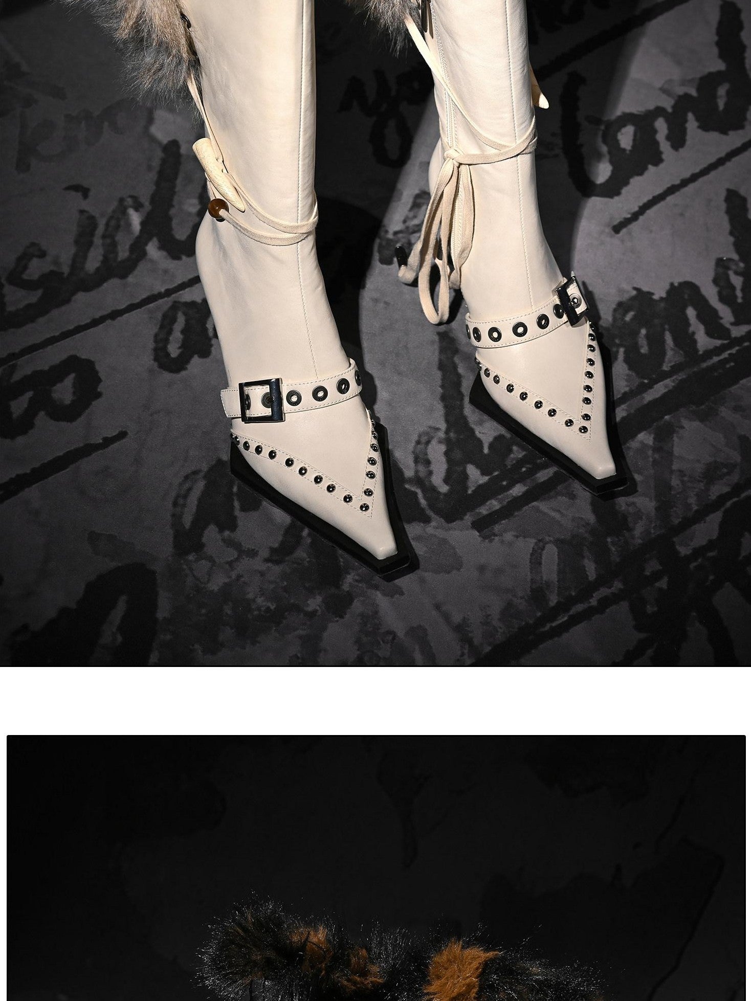 NORTH NODE Pointed Toe Fur Beaded Studded High Heel Women&