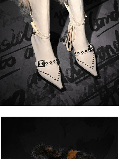 NORTH NODE Pointed Toe Fur Beaded Studded High Heel Women&