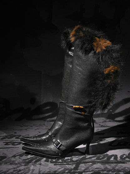 NORTH NODE Pointed Toe Fur Beaded Studded High Heel Women&