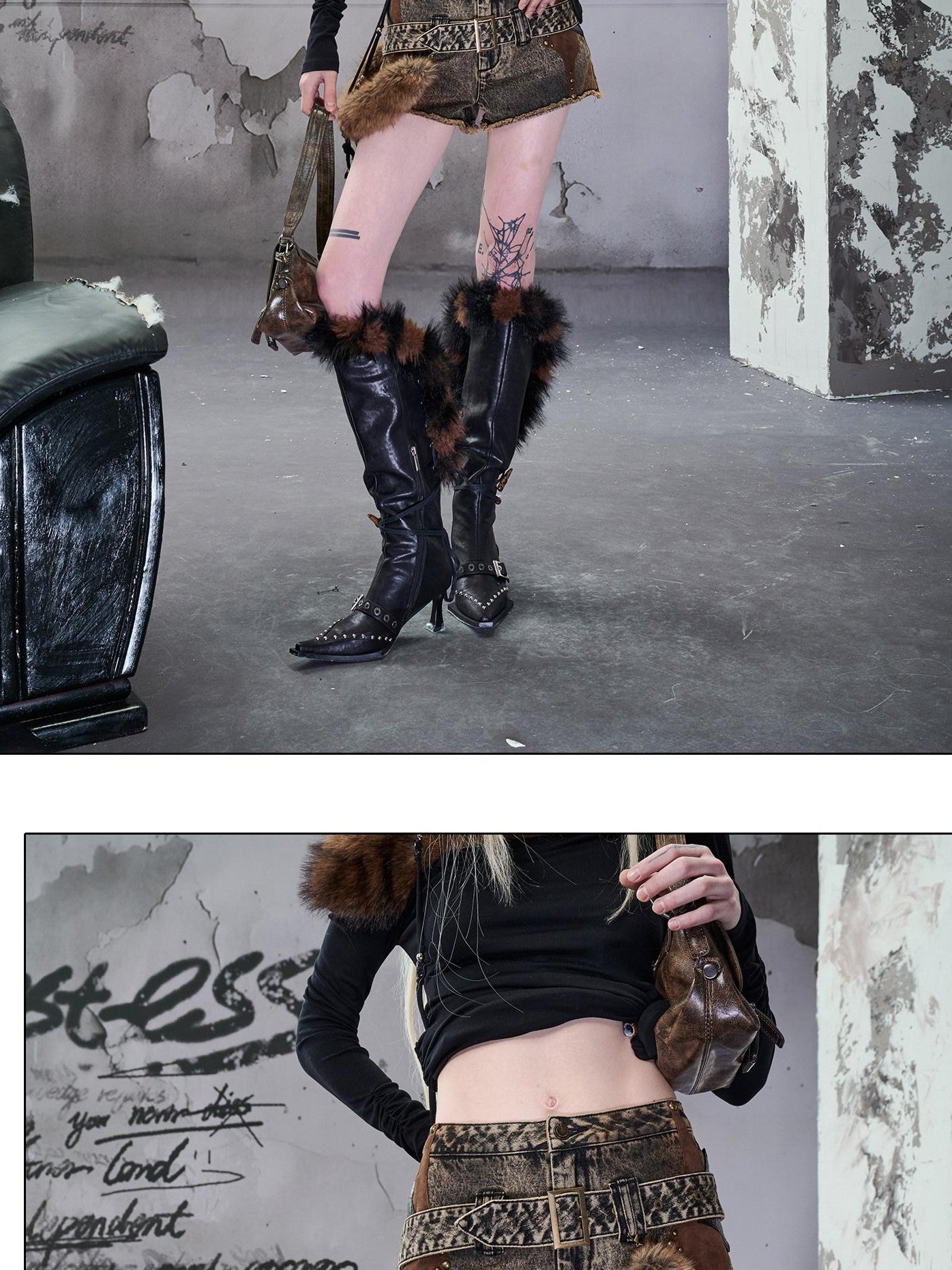 NORTH NODE Pointed Toe Fur Beaded Studded High Heel Women&
