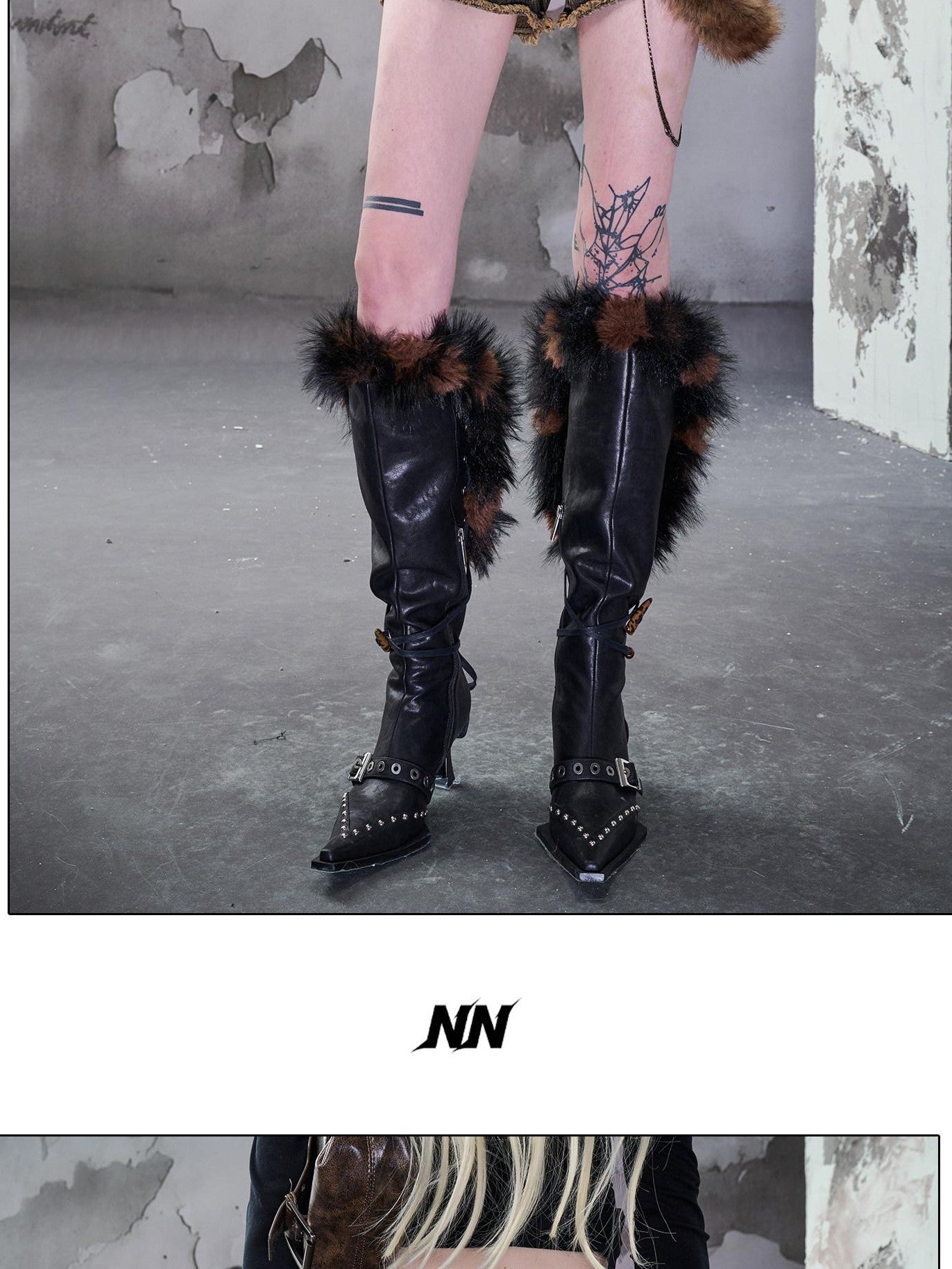 NORTH NODE Pointed Toe Fur Beaded Studded High Heel Women&
