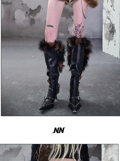 NORTH NODE Pointed Toe Fur Beaded Studded High Heel Women&
