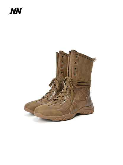 NORTH NODE Pointed Toe Lace Up Panelled Synthetic Leather Women&