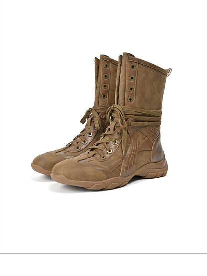 NORTH NODE Pointed Toe Lace Up Panelled Synthetic Leather Women&