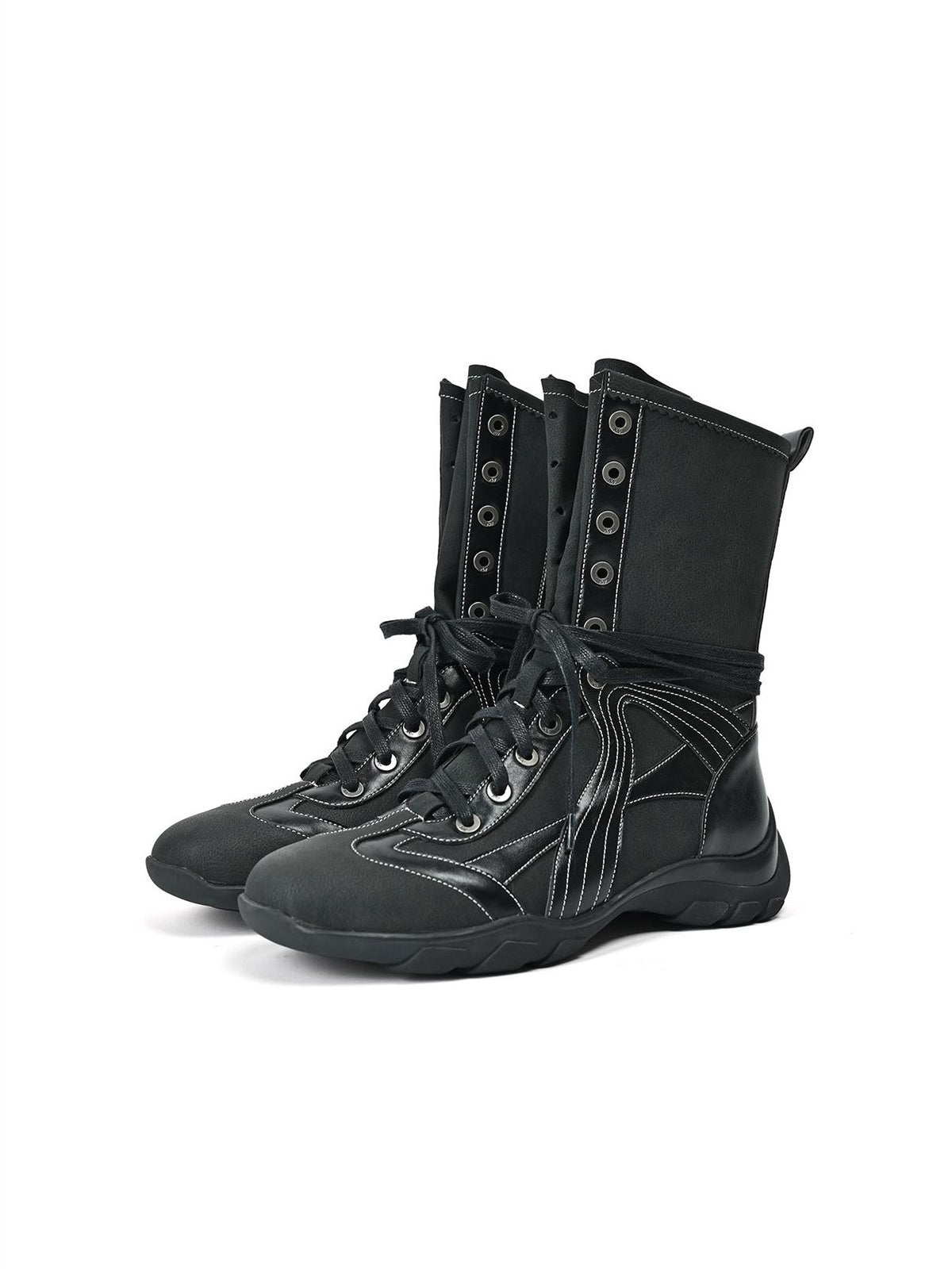 NORTH NODE Pointed Toe Lace Up Panelled Synthetic Leather Women&