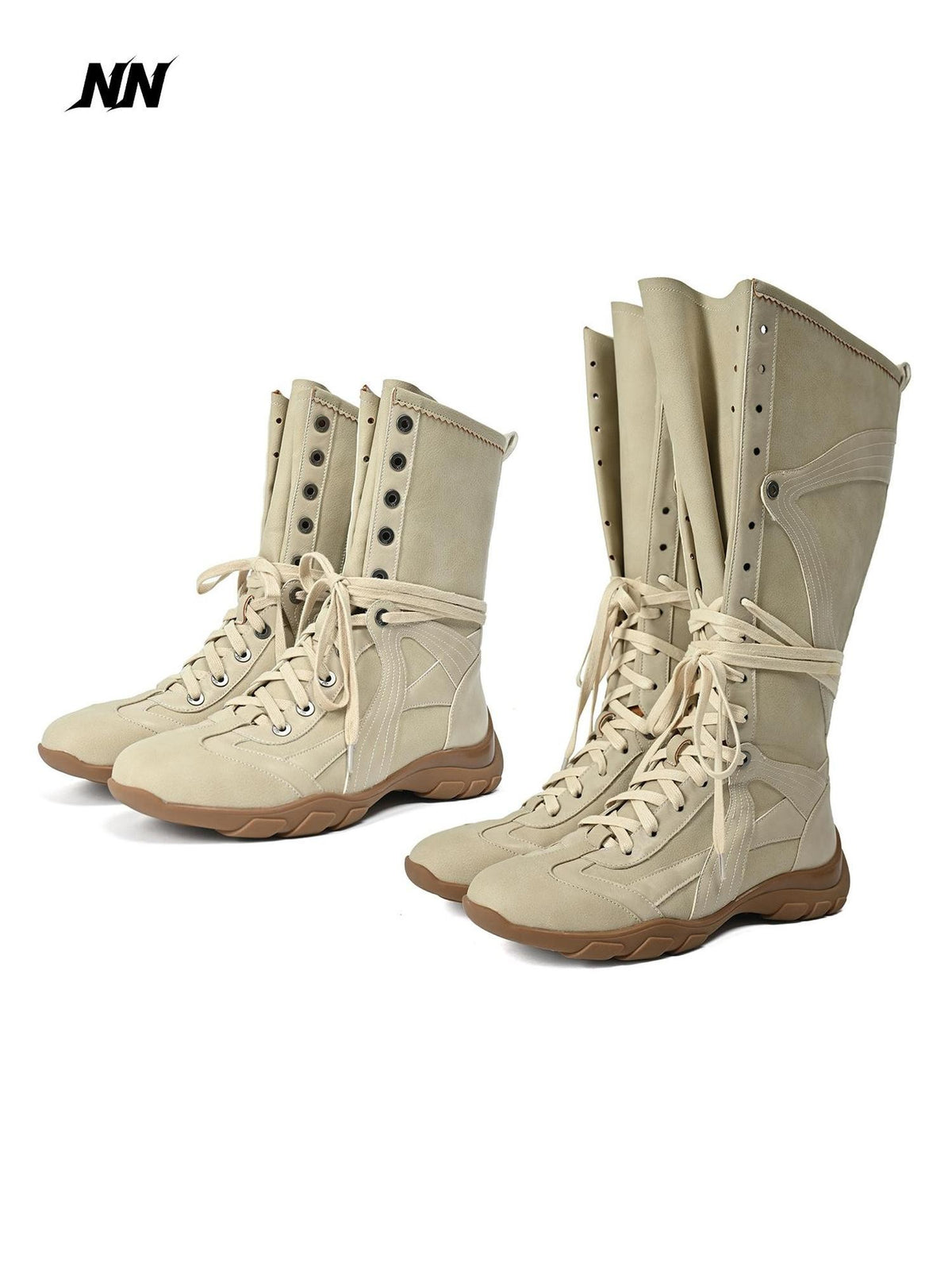 NORTH NODE Pointed Toe Lace Up Panelled Synthetic Leather Women&