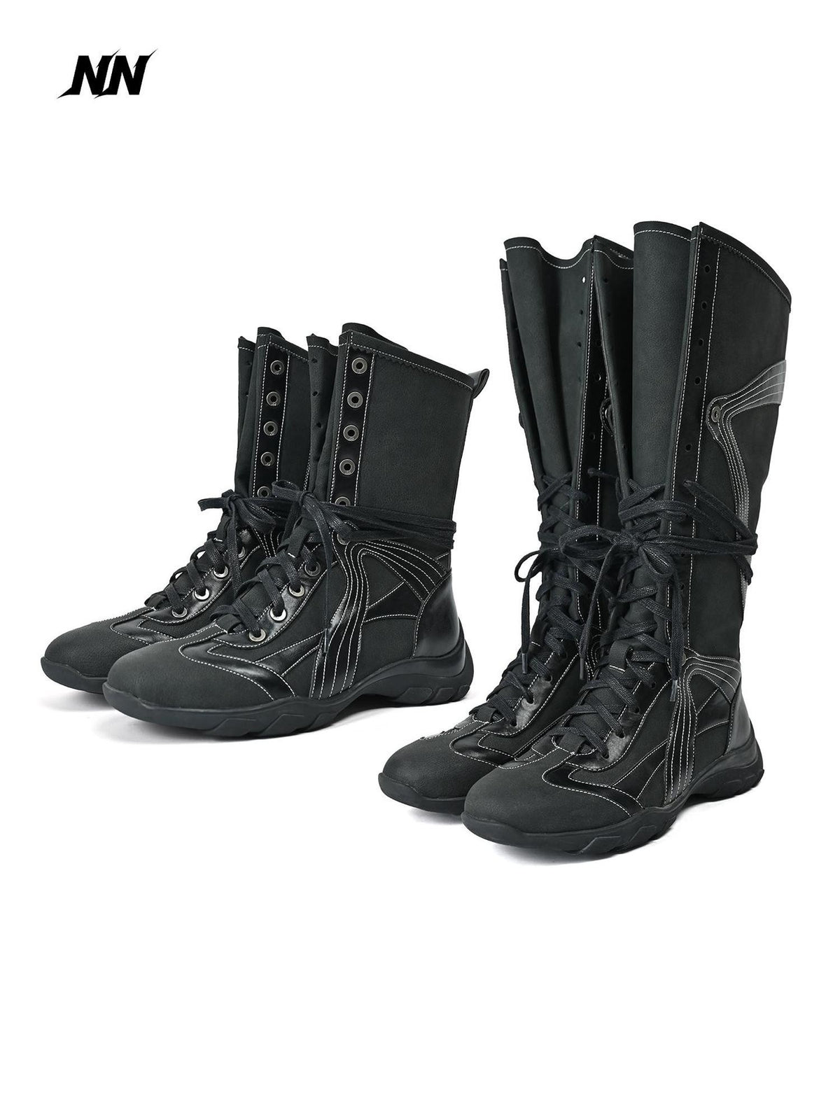 NORTH NODE Pointed Toe Lace Up Panelled Synthetic Leather Women&