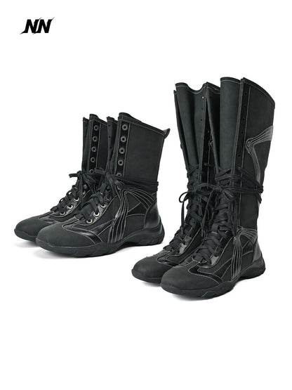 NORTH NODE Pointed Toe Lace Up Panelled Synthetic Leather Women&