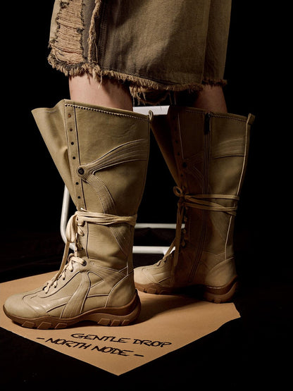 NORTH NODE Pointed Toe Lace Up Panelled Synthetic Leather Women&