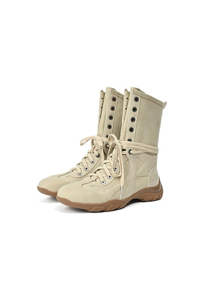 NORTH NODE Pointed Toe Lace Up Panelled Synthetic Leather Women&