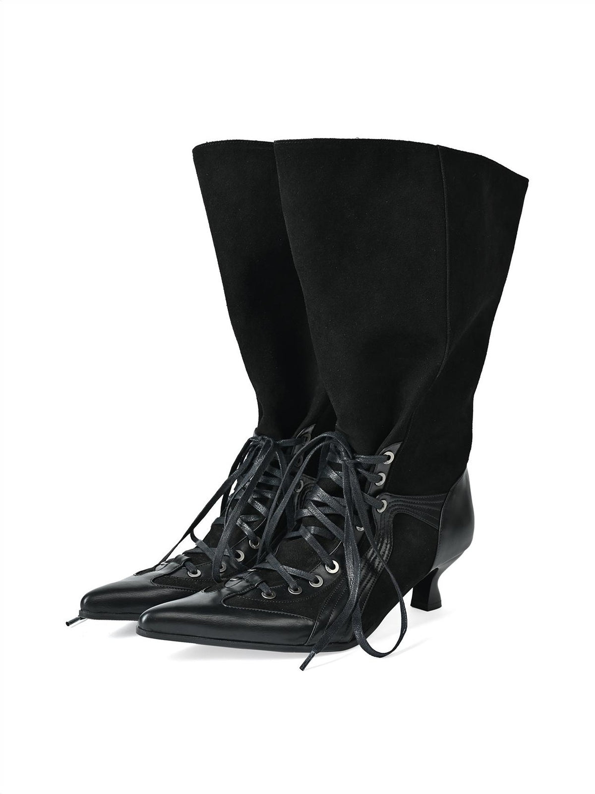 NORTH NODE Pointed Toe Patchwork Lace Up High Heel Women&