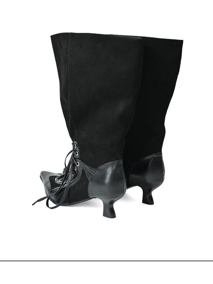 NORTH NODE Pointed Toe Patchwork Lace Up High Heel Women&