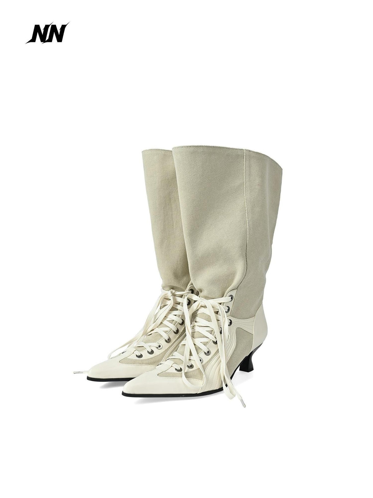 NORTH NODE Pointed Toe Patchwork Lace Up High Heel Women&