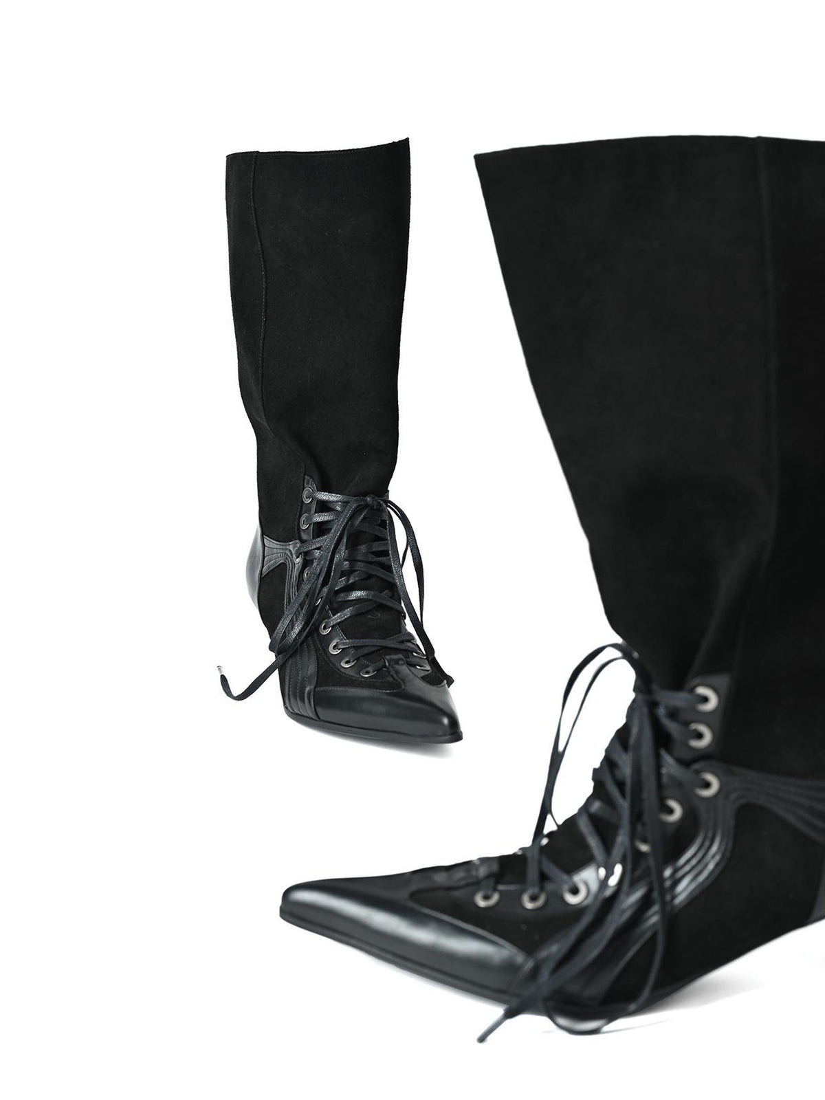 NORTH NODE Pointed Toe Patchwork Lace Up High Heel Women&