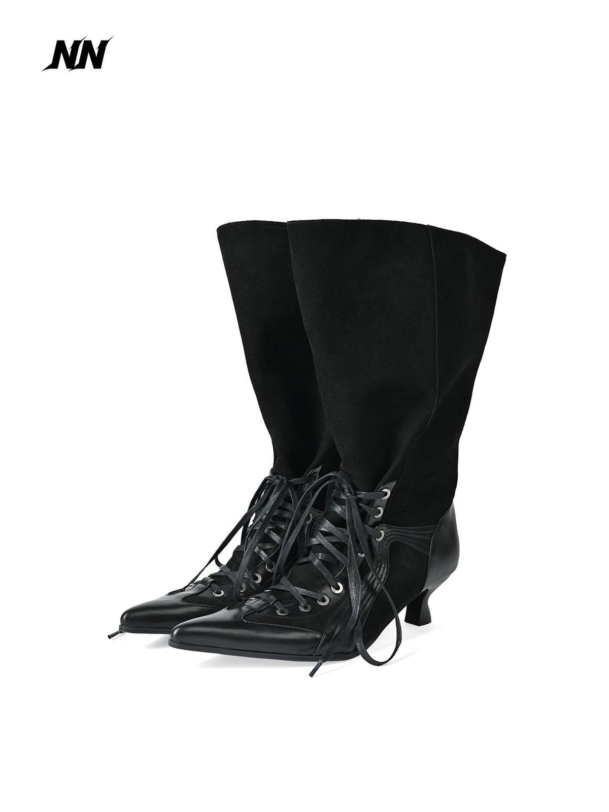NORTH NODE Pointed Toe Patchwork Lace Up High Heel Women&