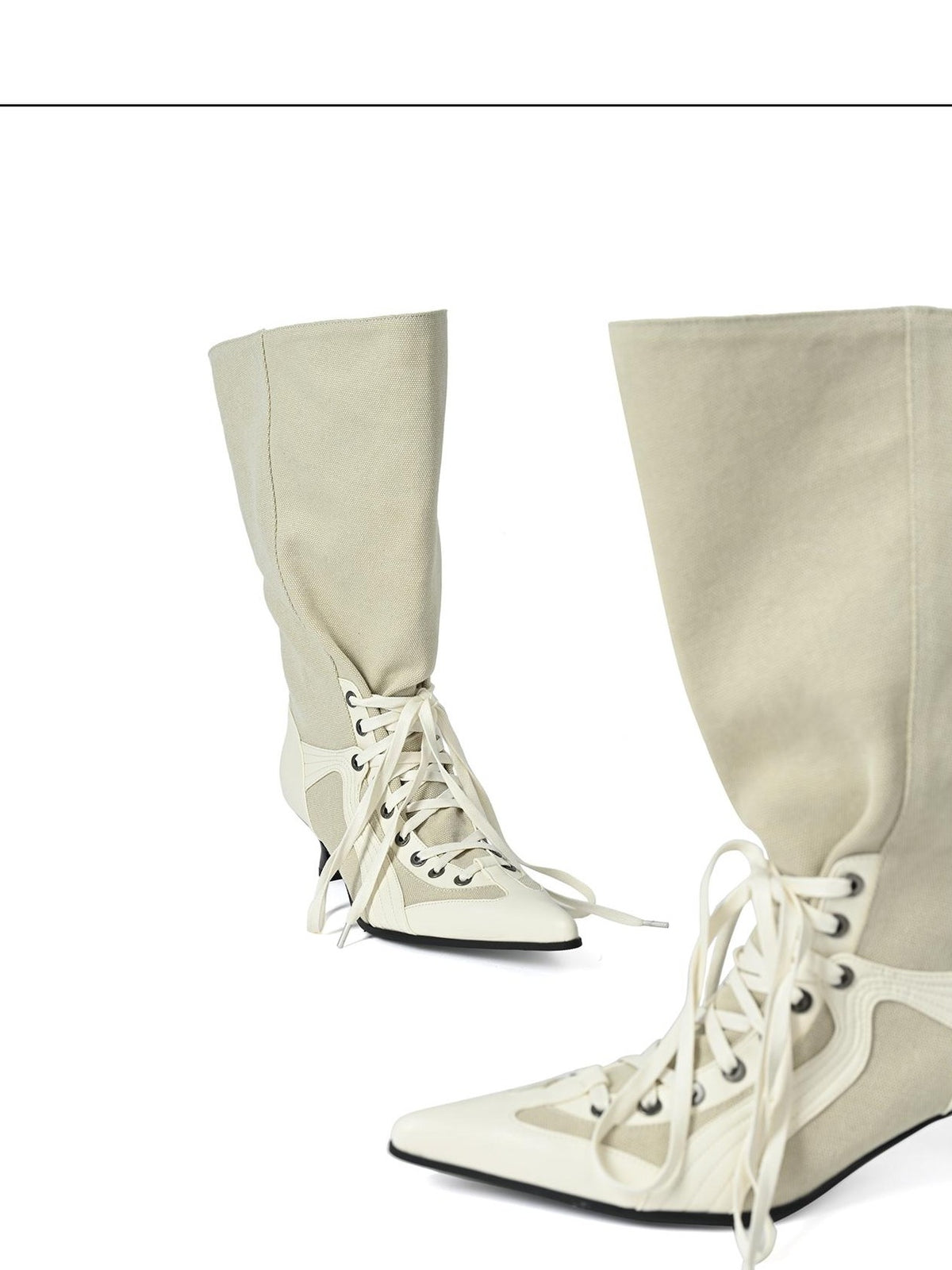 NORTH NODE Pointed Toe Patchwork Lace Up High Heel Women&