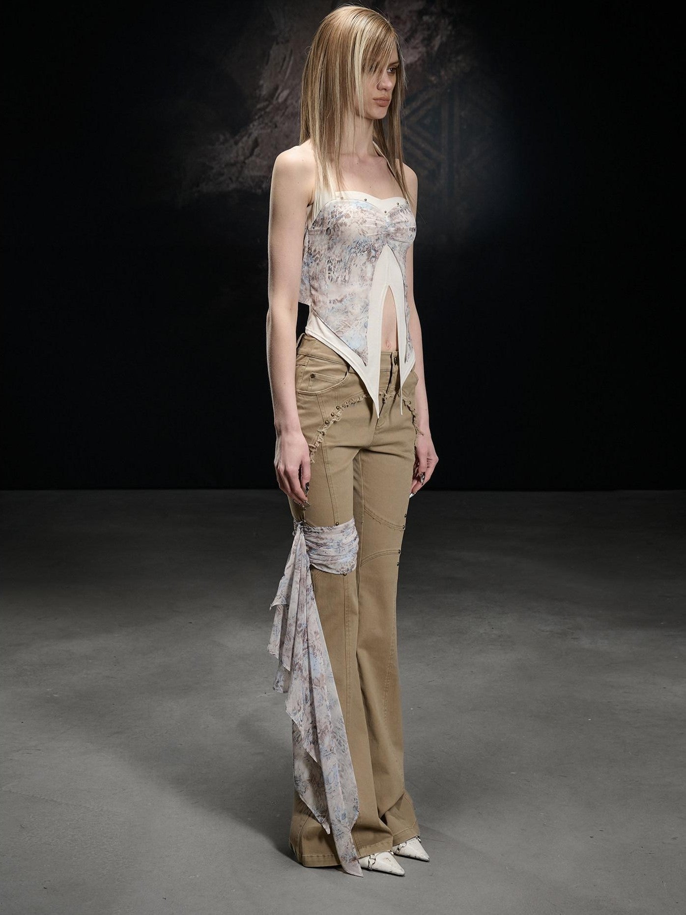 NORTH NODE Printed Chiffon Knit Splice Side Slit Halter Women&