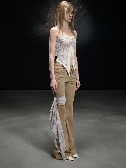 NORTH NODE Printed Chiffon Knit Splice Side Slit Halter Women&