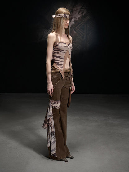 NORTH NODE Printed Chiffon Knit Splice Side Slit Halter Women&