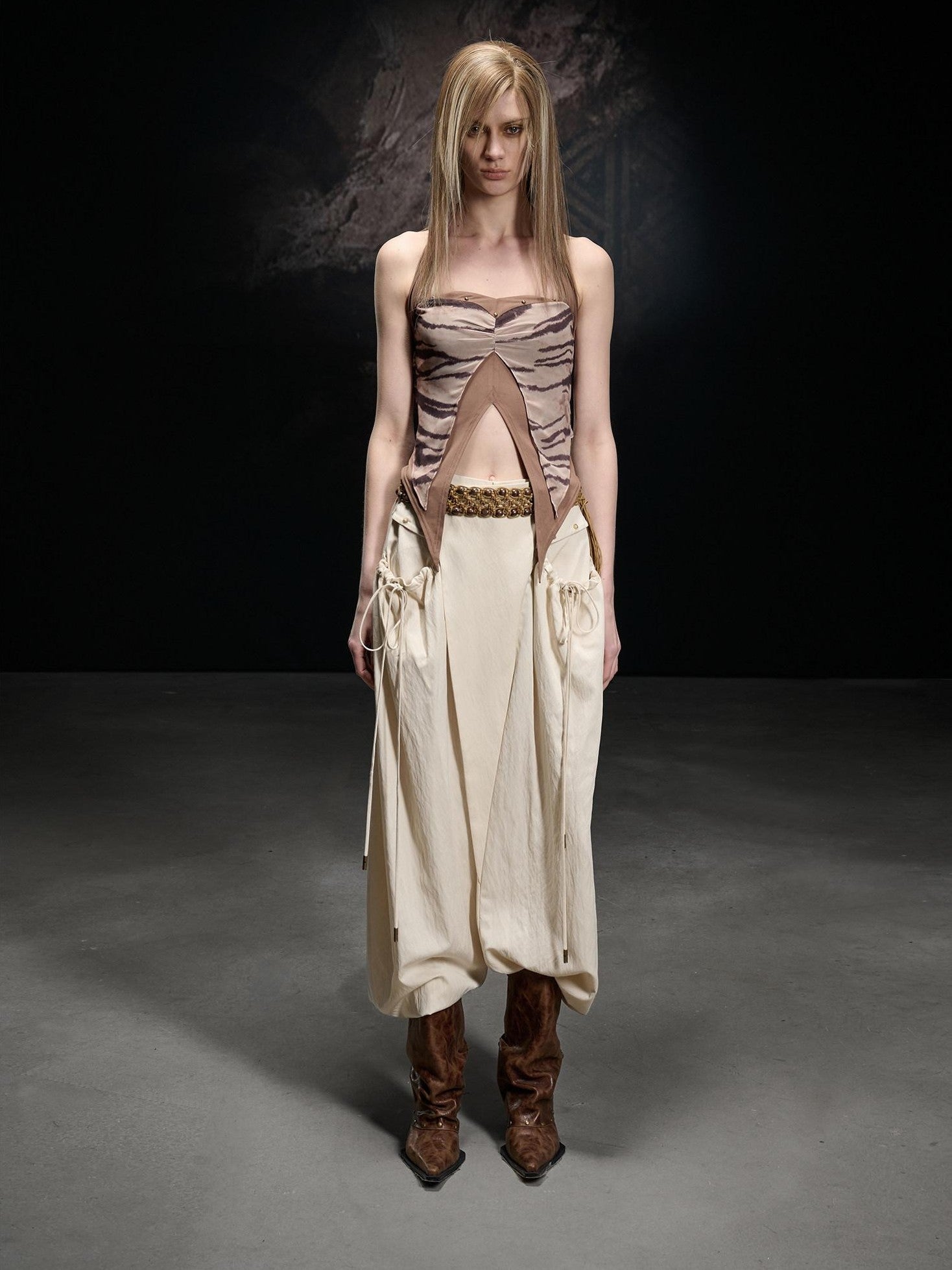 NORTH NODE Printed Chiffon Knit Splice Side Slit Halter Women&