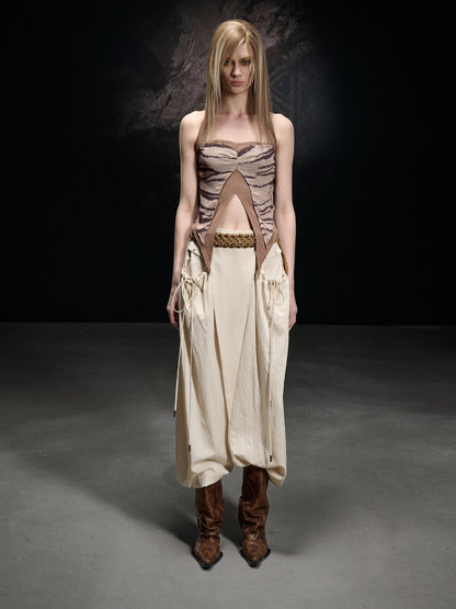 NORTH NODE Printed Chiffon Knit Splice Side Slit Halter Women&