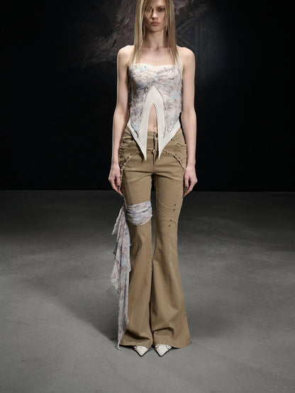 NORTH NODE Printed Chiffon Knit Splice Side Slit Halter Women&