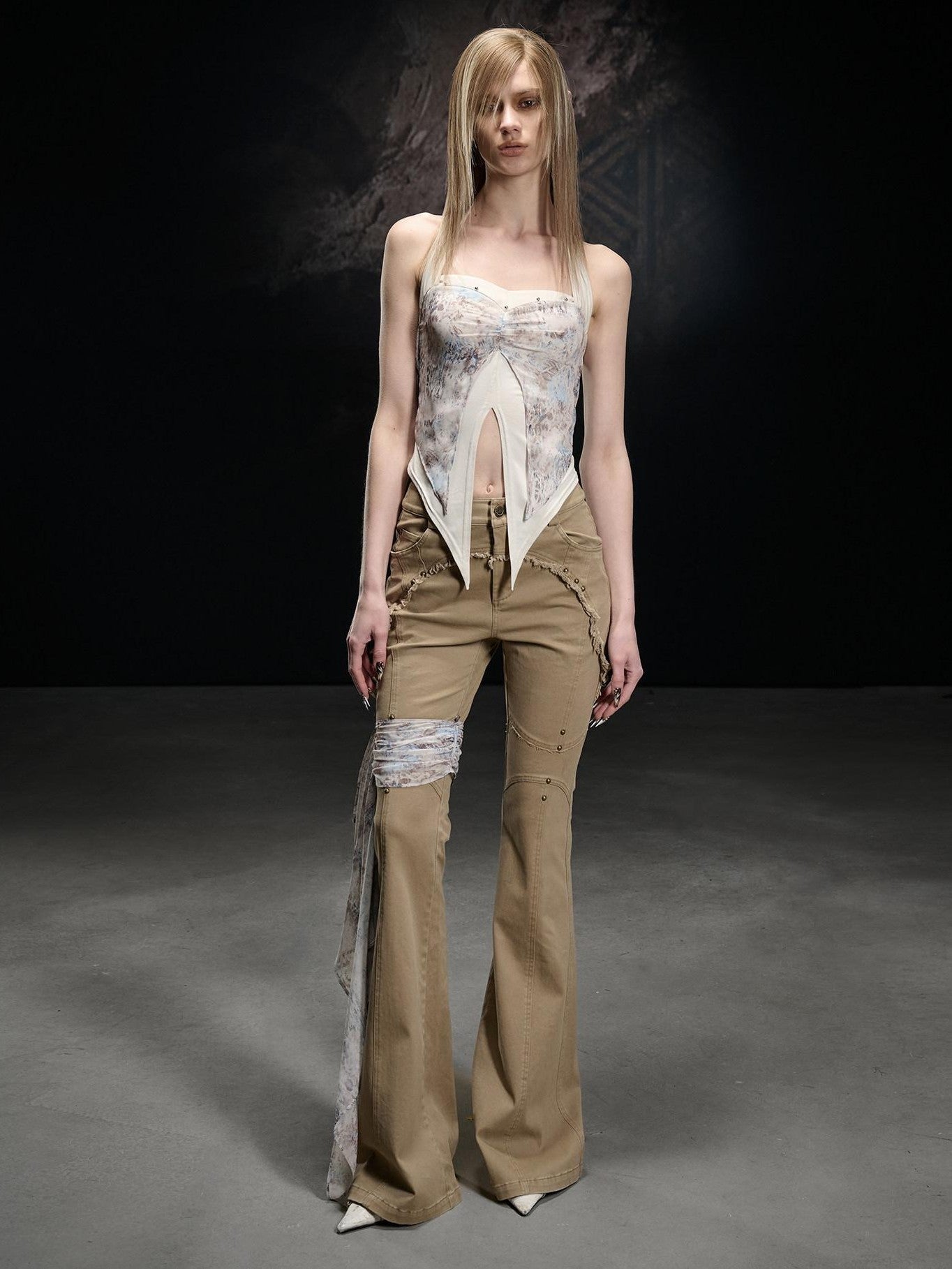 NORTH NODE Printed Chiffon Knit Splice Side Slit Halter Women&