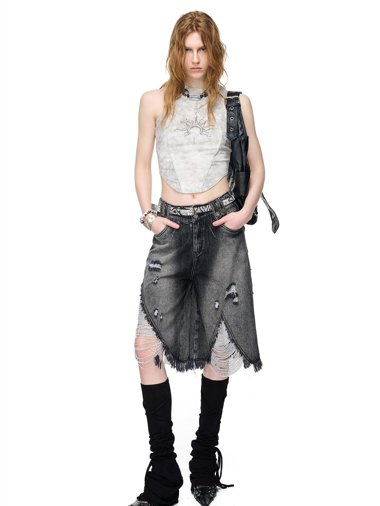 NORTH NODE Printed Hotfix Rhinestone Slimming Slim Fit Women&