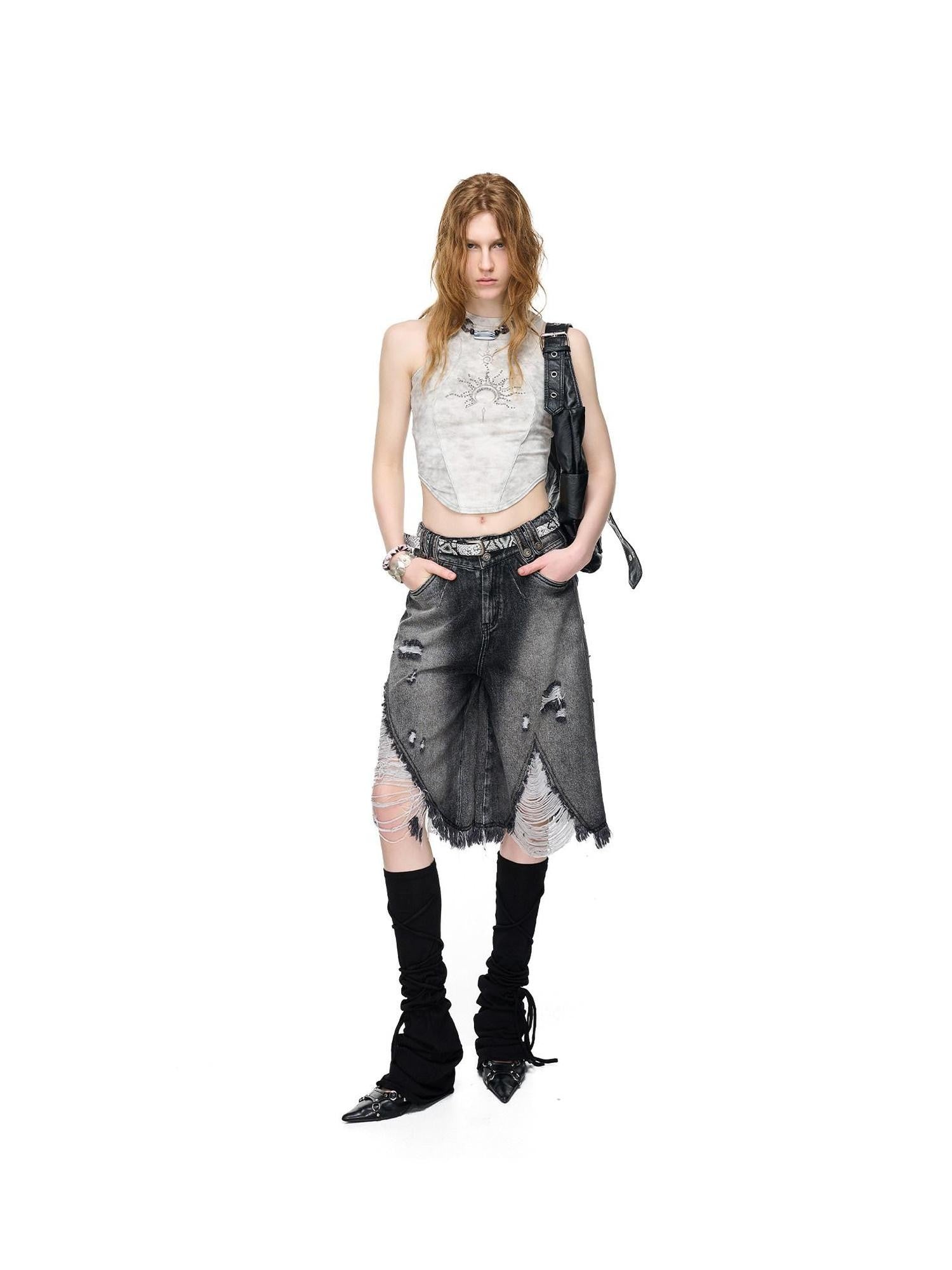 NORTH NODE Printed Hotfix Rhinestone Slimming Slim Fit Women&