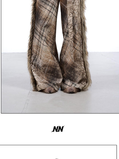 NORTH NODE Printed Plaid Patchwork Fur Women&