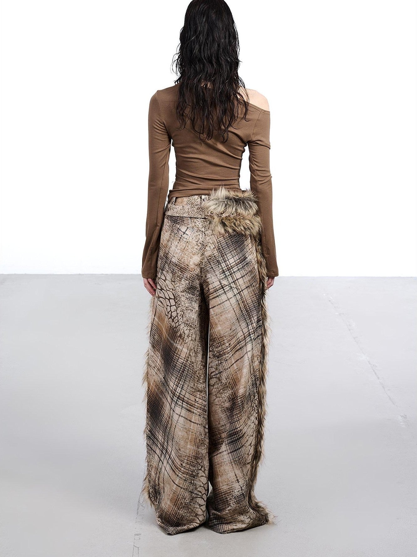 NORTH NODE Printed Plaid Patchwork Fur Women&