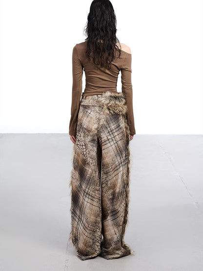 NORTH NODE Printed Plaid Patchwork Fur Women&