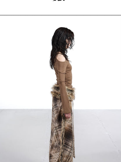 NORTH NODE Printed Plaid Patchwork Fur Women&