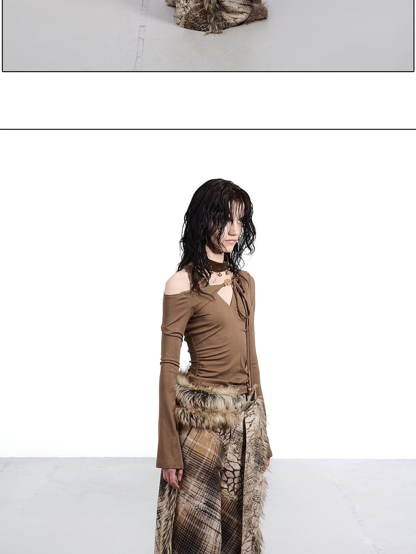 NORTH NODE Printed Plaid Patchwork Fur Women&